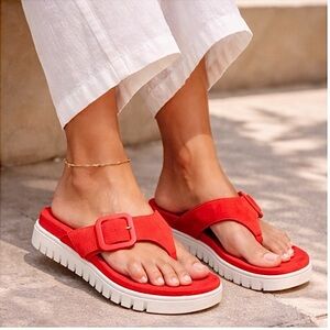 Vionic New Uptown Marin Leather Platform Sandals Cherry Tomato Red Size 12